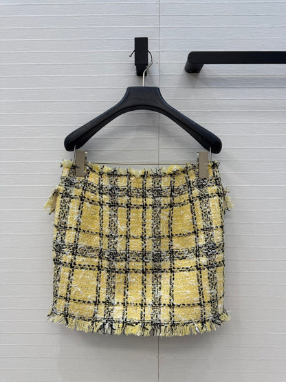 Balmain 26s Skirt Yellow Black Tweed 346066