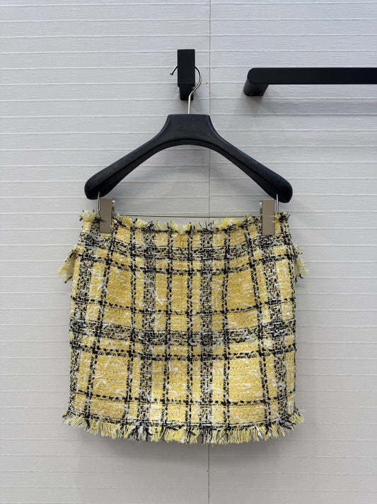 Balmain 26s Skirt Yellow Black Tweed 346066
