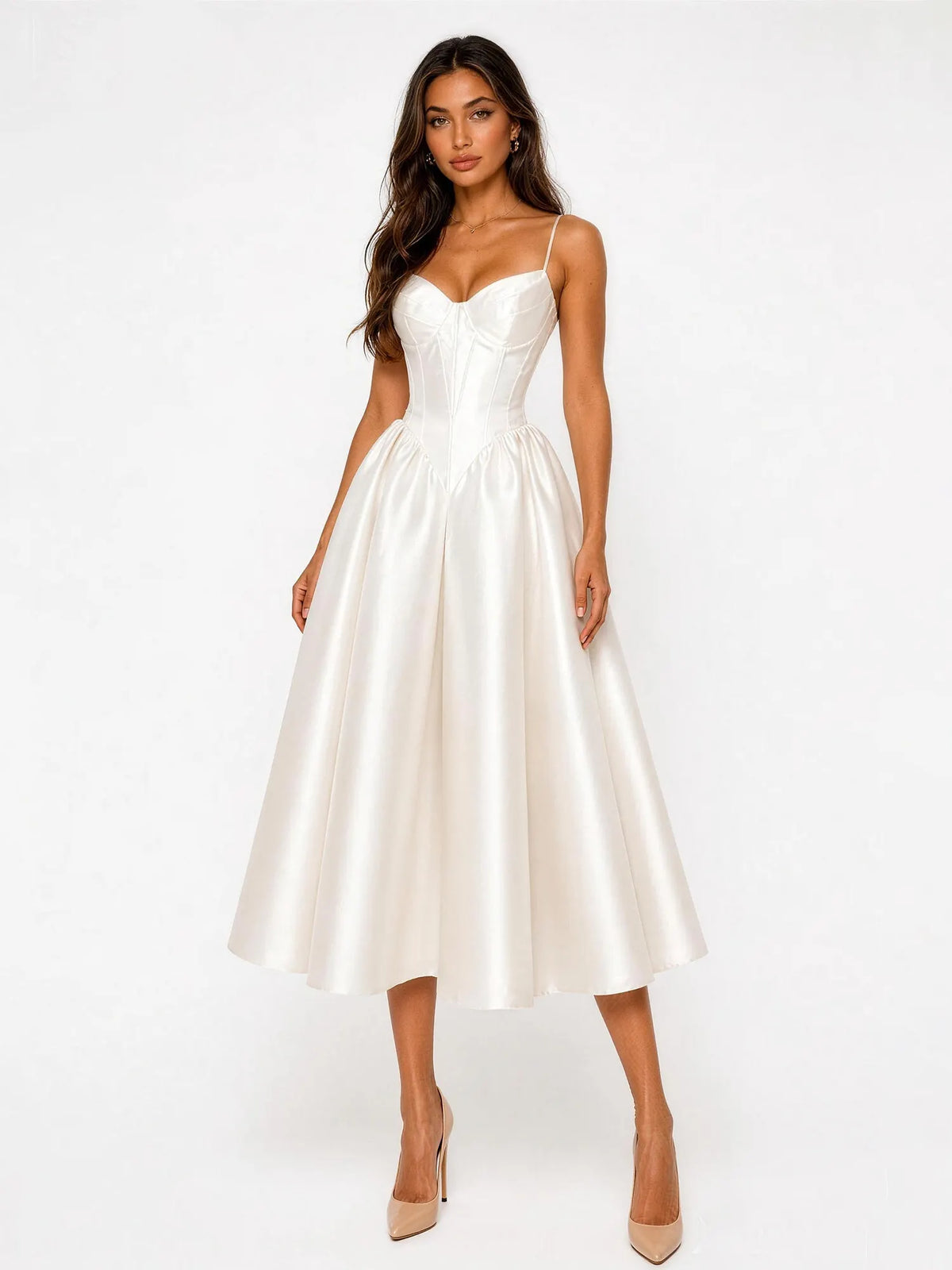 Lily Pearl Glow Corset Midi Dress