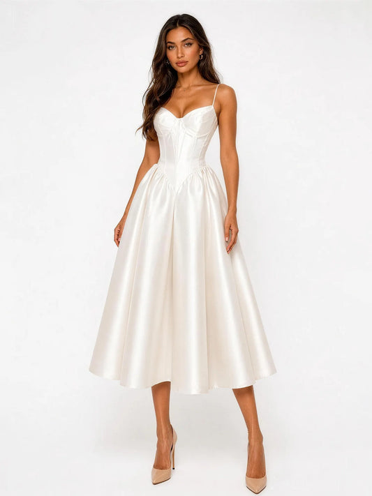 Lily Pearl Glow Corset Midi Dress