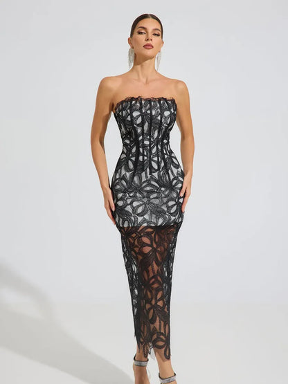 Iliana Noir Lace Corset Maxi Dress