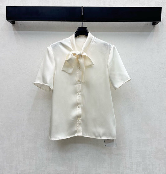 Celine Tie-neck Silk Blouse Ecru Mulberry Silk 351863