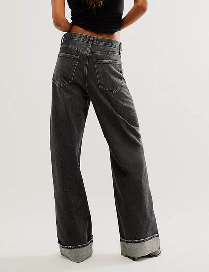 Casual Washed High Waisted Straight Leg Jeans