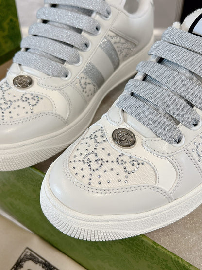 Gucci 2025 Screener Sneaker White Gray Leather Canvas 758539