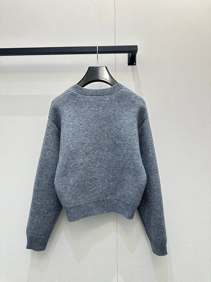 Celin Embroidered Crew Neck Sweater Grey Wool 346098