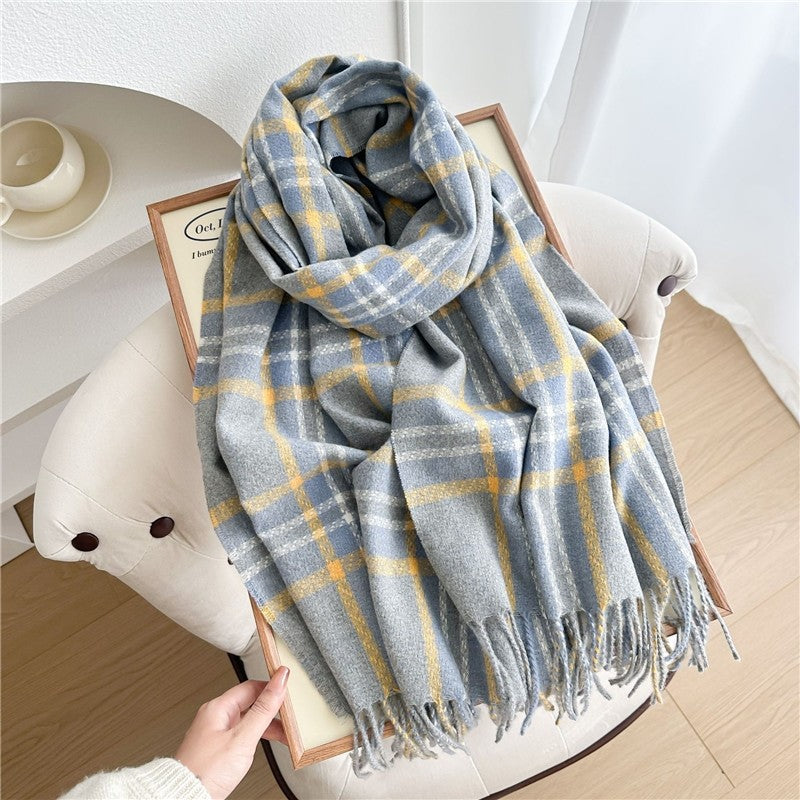 Color Block Plaid Fringe Scarf