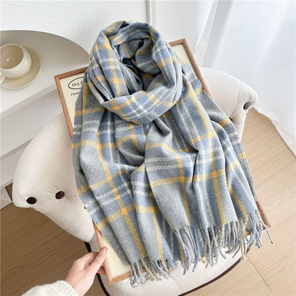 Color Block Plaid Fringe Scarf