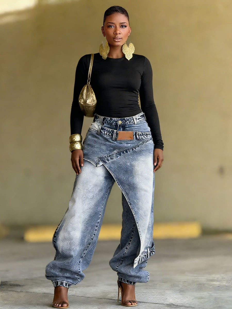 Catalina Layered-Panel Denim Jeans
