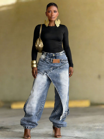 Catalina Layered-Panel Denim Jeans