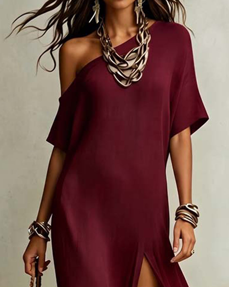 Slash Shoulder Slit Dress