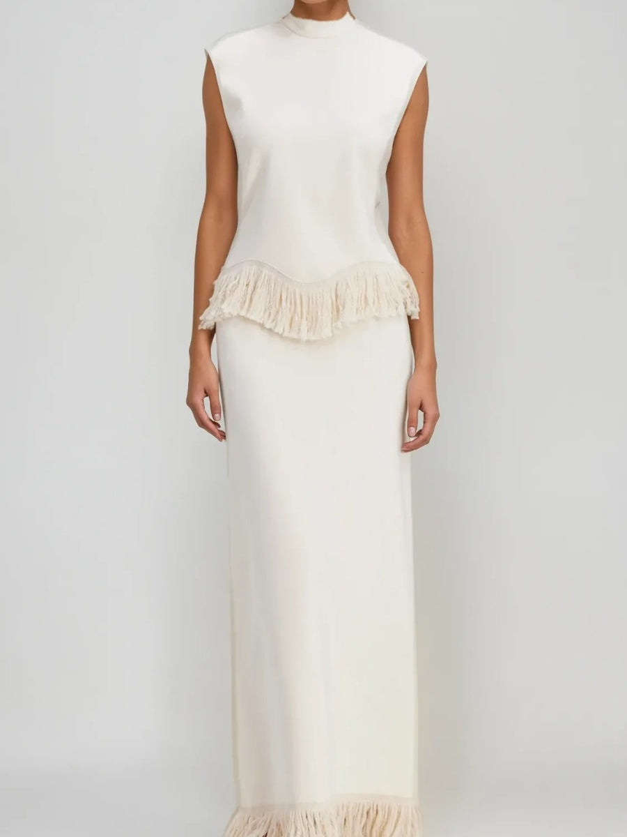 Luna Fringe High-Neck Sleeveless Two-Piece Maxi Set