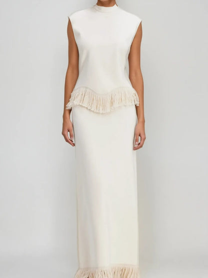 Luna Fringe High-Neck Sleeveless Two-Piece Maxi Set