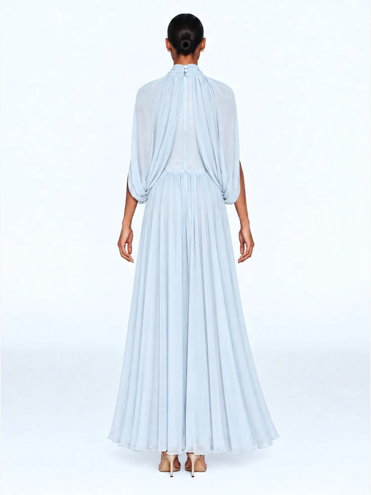 Mirabelle Stand-Collar Pleated Maxi Dress