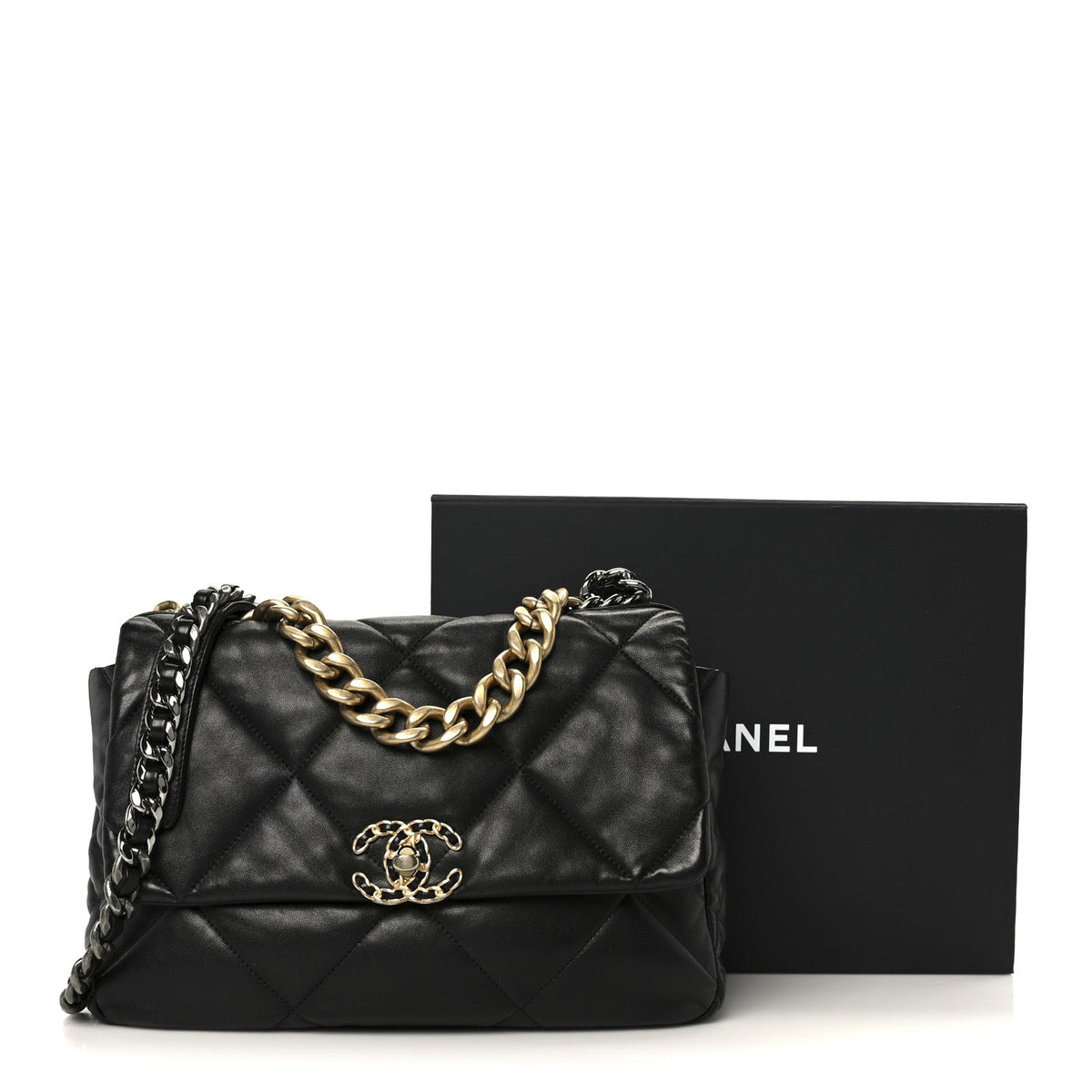 Lambskin Quilted Large Chanel 19 Flap Black