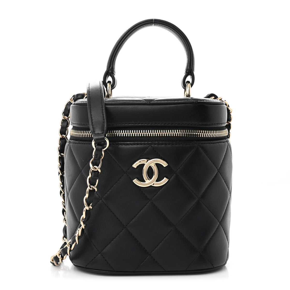 Lambskin Quilted Trendy Vanity Case Black