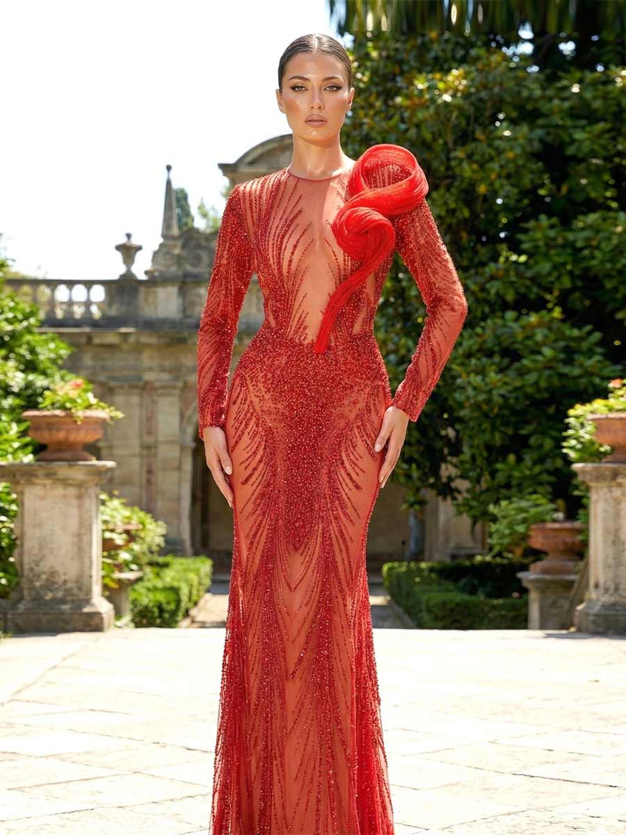 Poppy Long Sleeve Sequin Mesh Maxi Dress