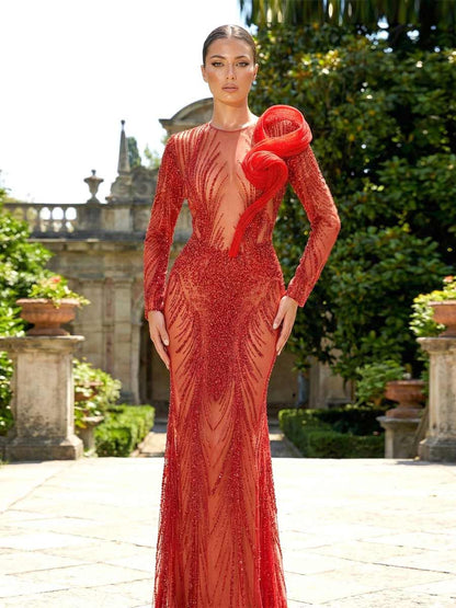 Poppy Long Sleeve Sequin Mesh Maxi Dress