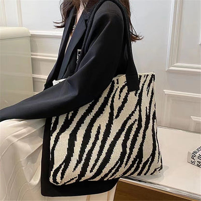 Crochet Tote Bag Shoulder Bag Striped Bag