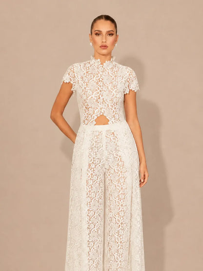 Pandora Lace-Panel Top and Trousers Set