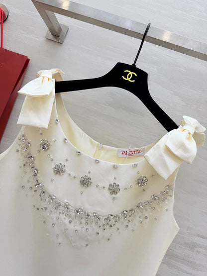 Valen 26s Rhinestone Beaded Dress White Cotton 344749