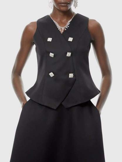 Delphine Crystal Embellished Vest & Midi Skirt Set