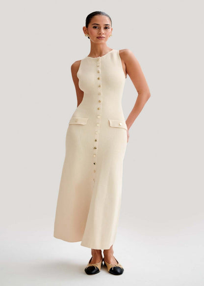 Contrast Trim Ribbed Knit Midi Dress