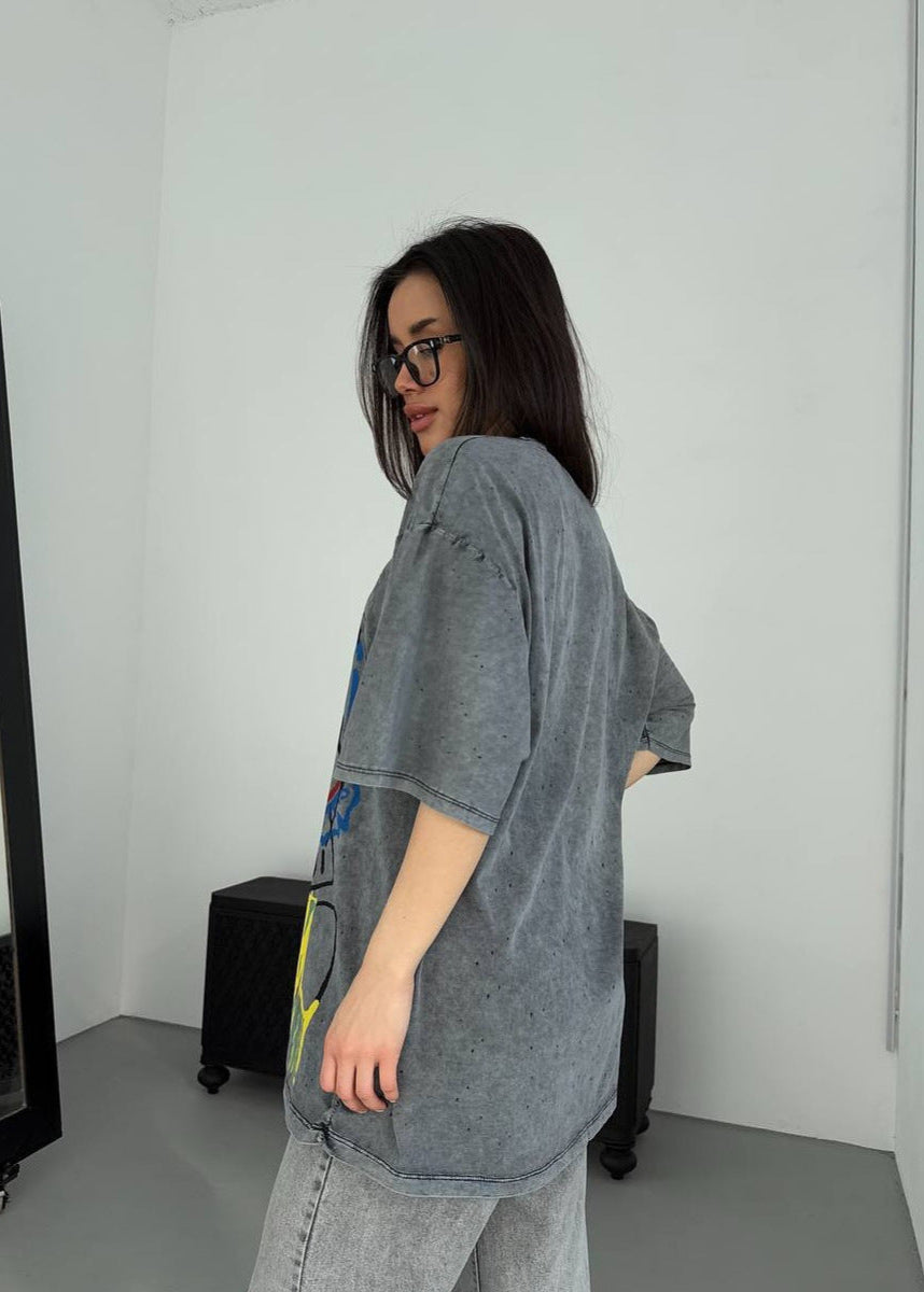 Oversized Cotton T-Shirt With Artistic Print