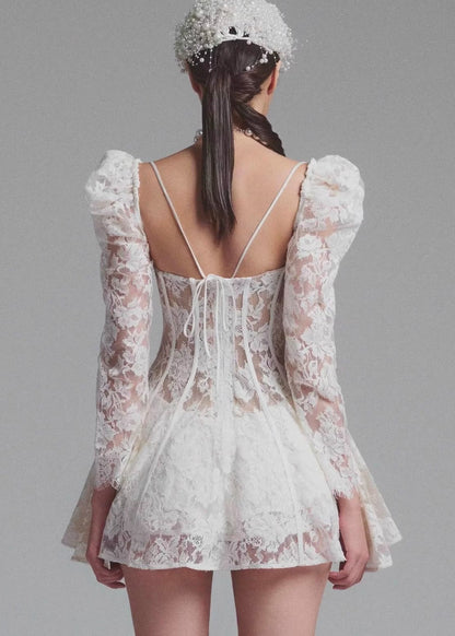 Sheer Lace Corset Mini Dress With Open Back