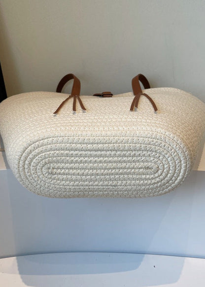 Oversized Braided Straw Tote Bag with Buckle Accent