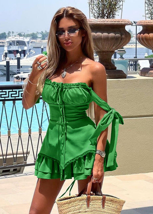 Corset Mini Dress With Lace Trim And Ruffle Hem