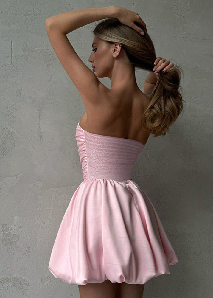 Strapless Mini Dress Lustrous Fabric Bubble Hem