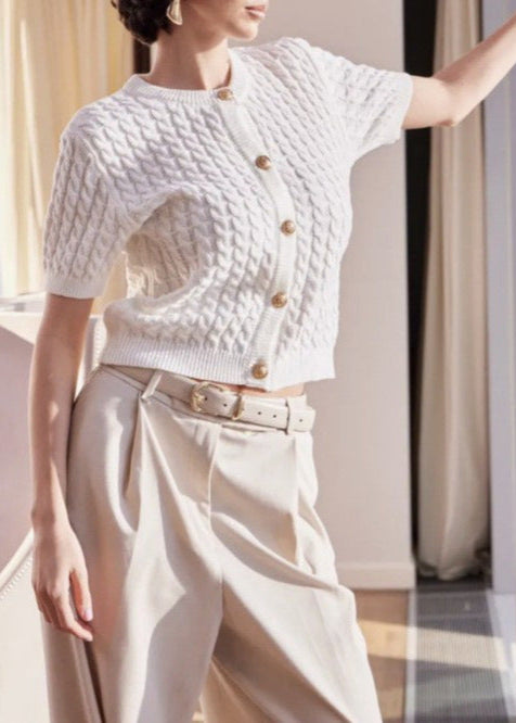 Cable Knit Button Cardigan In Soft Knit Fabric