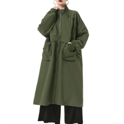 Solid-Color Long Trench Coat