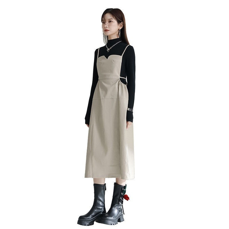 Cotton Polyester Sleeveless Dress Tied Waist Lace Collar
