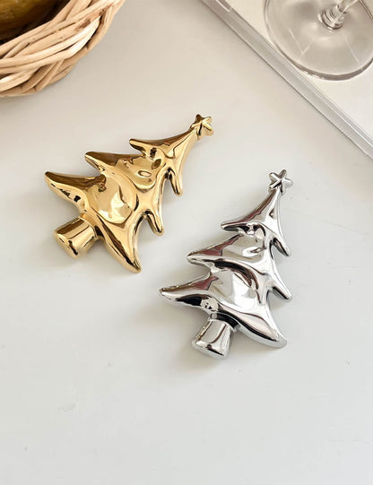 Minimalist Stainless Steel Christmas Tree Brooch