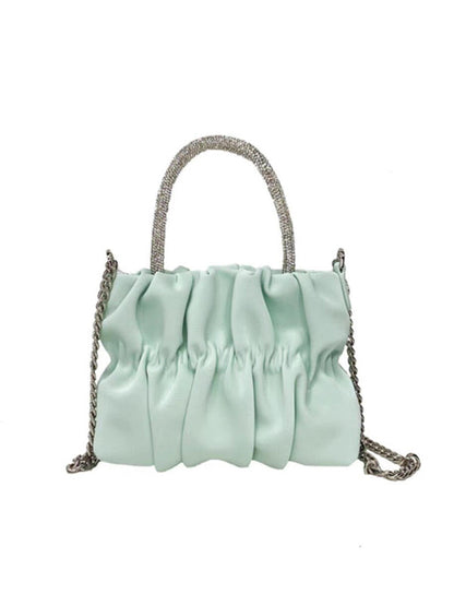 Chains Pleated Rhinestone Solid Color Zipper Crossbody Bags Accessories