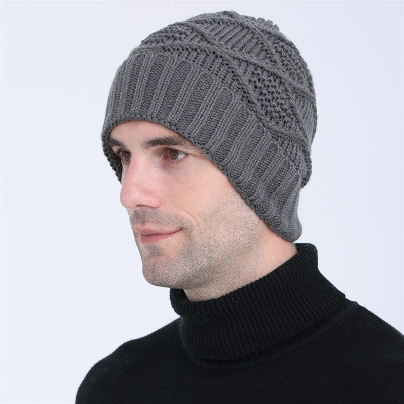 Men's Knitted Diamond Pattern Ear Warmer Hat