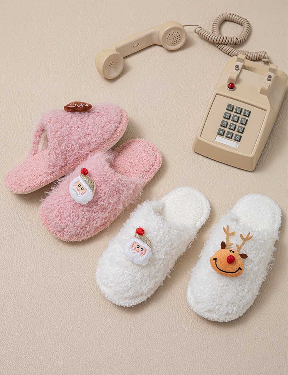 Fuzzy Fur Christmas Reindeer Indoor Slippers