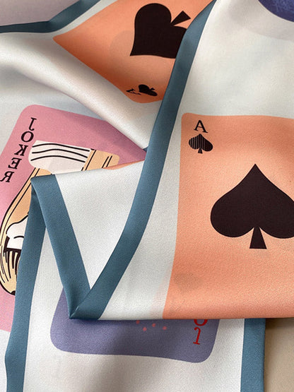 3 Colors Cartoon Poker Printed Silk Scarf