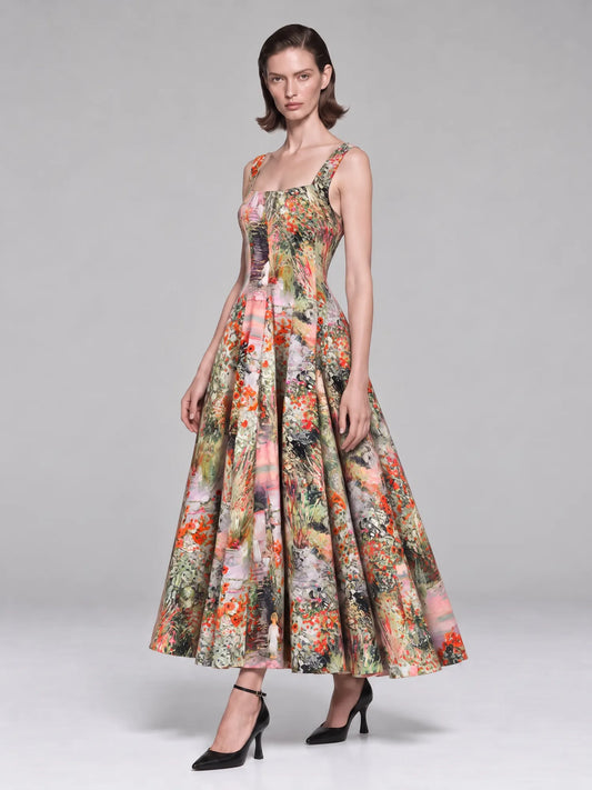 Camille Bohemian Square-Neck Midi Dress
