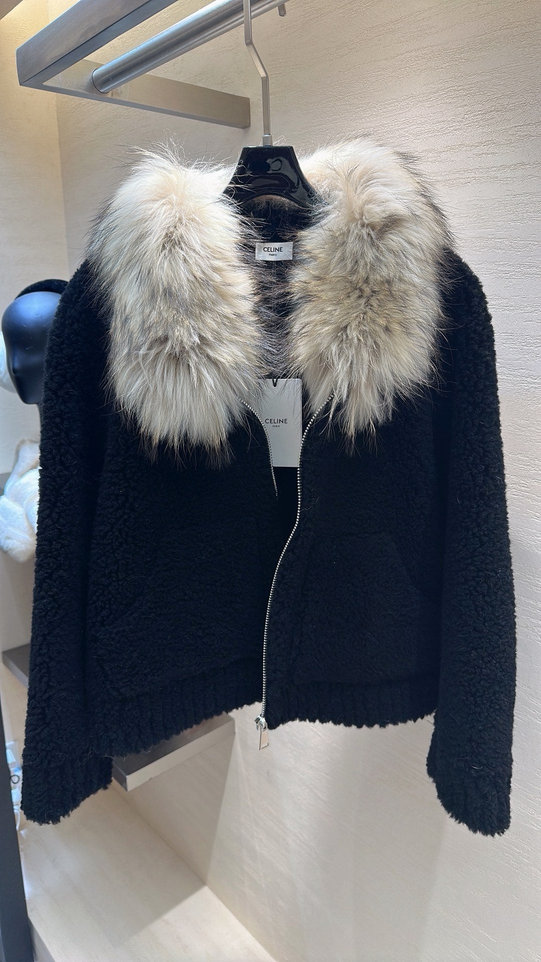 CELINE Shearling Black Coat 333249