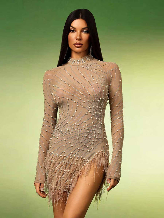 Daisy Tassels Pearl Diamond Mini Dress