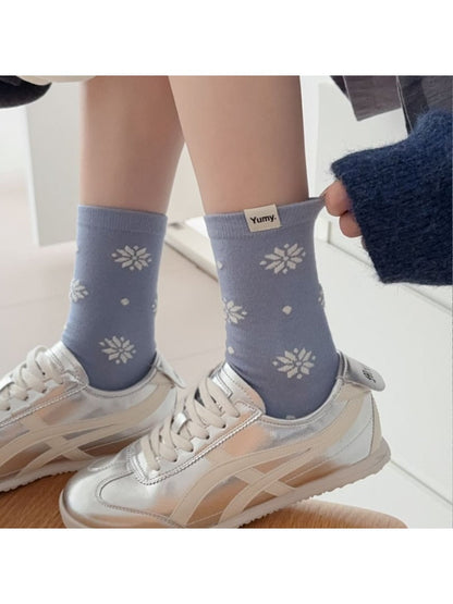 Rufia - Mid-Calf Winter Socks with Snowflake &amp; Dots Patterns