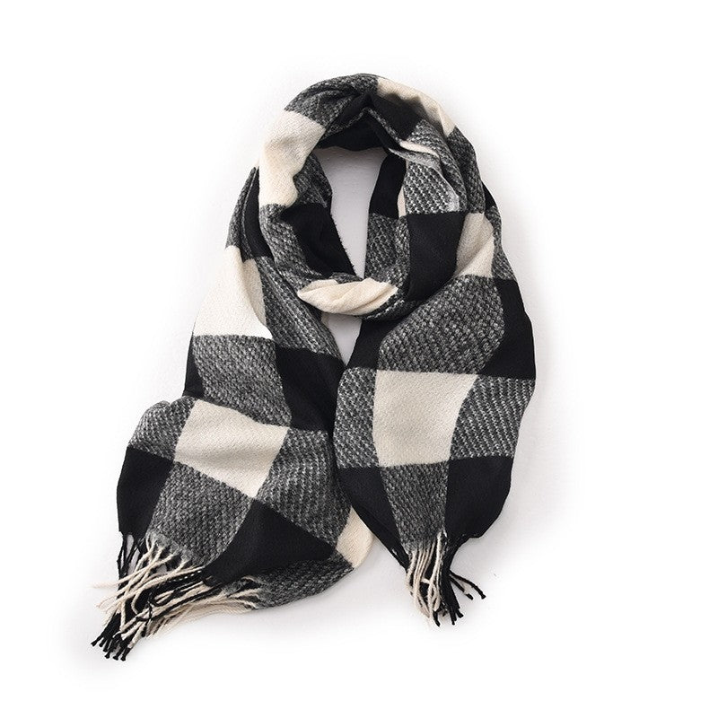 Color Block Plaid Fringe Scarf