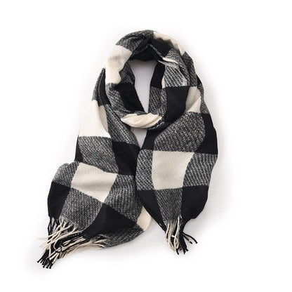 Color Block Plaid Fringe Scarf