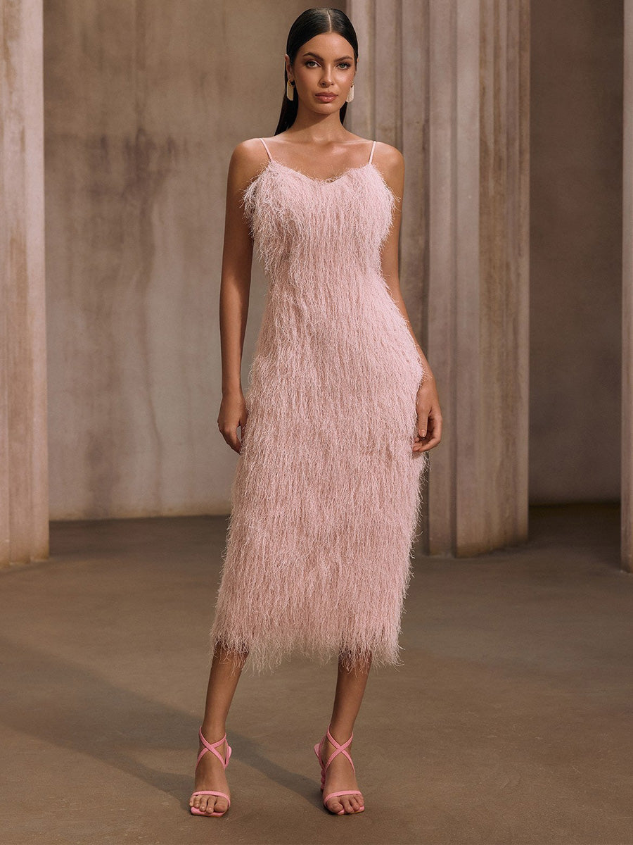 Marcella Spaghetti Fringe Midi Dress
