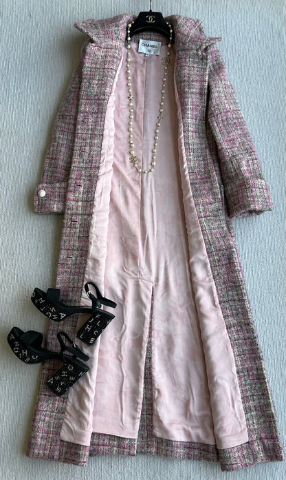 Chanel 25 Long Coat Pink Mohair Wool 318385
