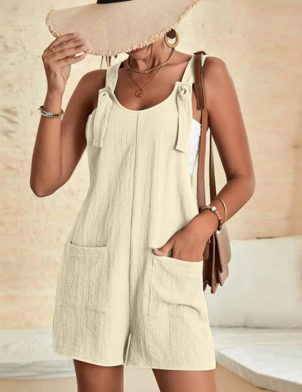 Solid Color Pocket Short Jumpsuit