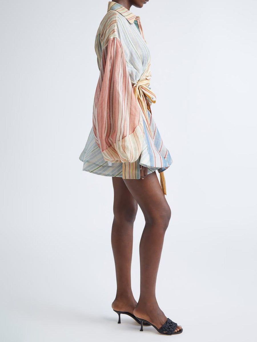 Piper Asymmetric Stripe Long Sleeve Linen & Silk Shirtdress