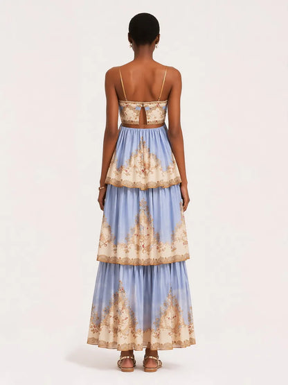 Sienna Layered Printed Spaghetti Strap Maxi Dress